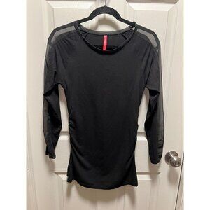 Ruby Ribbon |‎ Black Viscose Stretch Jersey Long Sleeve Ruched Mesh Top Sz S